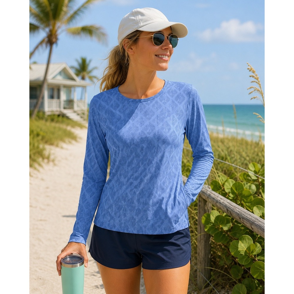 Hang Ten UPF 50+ Long Sleeve Sun Tee XL Blue Performance Shirt Hidden Zip Pocket